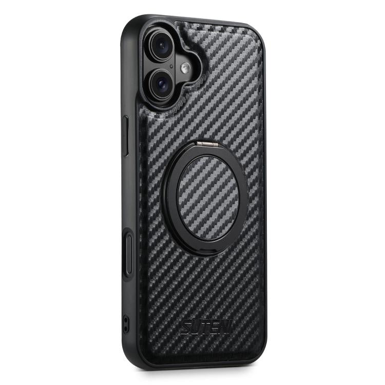 Suteni G3 Carbon Fiber Leather 360 Rotation Holder MagSafe Phone Case, For iPhone 18, For iPhone 18 Pro, For iPhone 18 Pro Max, For iPhone 17 Pro Max, For iPhone 17 Pro, For iPhone 17, For iPhone 17 Air, For iPhone 16 Pro Max, For iPhone 16 Pro        ...