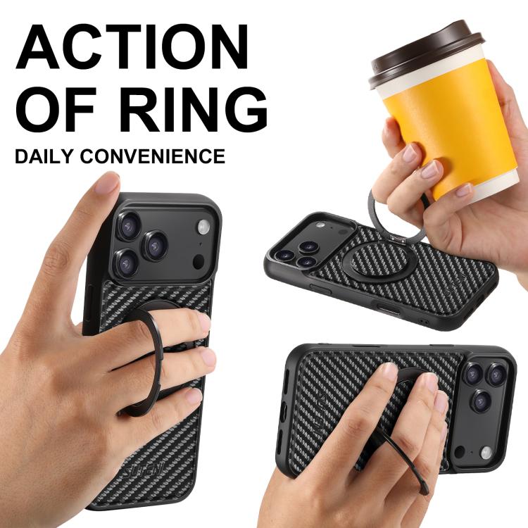Suteni G3 Carbon Fiber Leather 360 Rotation Holder MagSafe Phone Case, For iPhone 18, For iPhone 18 Pro, For iPhone 18 Pro Max, For iPhone 17 Pro Max, For iPhone 17 Pro, For iPhone 17, For iPhone 17 Air, For iPhone 16 Pro Max, For iPhone 16 Pro        ...