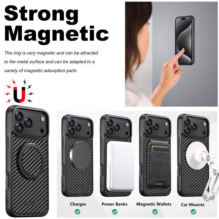 Suteni G3 Carbon Fiber Leather 360 Rotation Holder MagSafe Phone Case, For iPhone 18, For iPhone 18 Pro, For iPhone 18 Pro Max, For iPhone 17 Pro Max, For iPhone 17 Pro, For iPhone 17, For iPhone 17 Air, For iPhone 16 Pro Max, For iPhone 16 Pro        ...