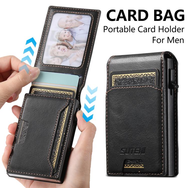 Suteni Oil Waxy Keys Automatically Pop Up Card Wallet Case