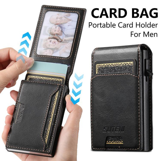Suteni Oil Waxy Keys Automatically Pop Up Card Wallet Case
