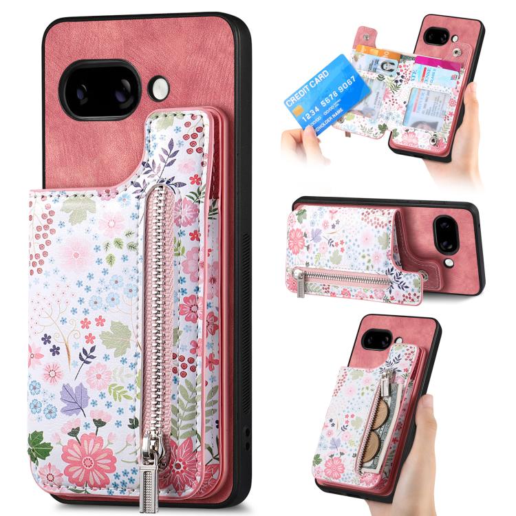Retro Painted Zipper Wallet Back Phone Case, For Google Pixel 10 Pro XL, For Google Pixel 9a, For Google Pixel 9 Pro XL, For Google Pixel 10 / 10 Pro, For Google Pixel 9 / 9 Pro