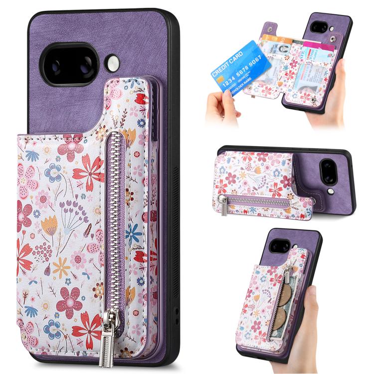 Retro Painted Zipper Wallet Back Phone Case, For Google Pixel 10 Pro XL, For Google Pixel 9a, For Google Pixel 9 Pro XL, For Google Pixel 10 / 10 Pro, For Google Pixel 9 / 9 Pro