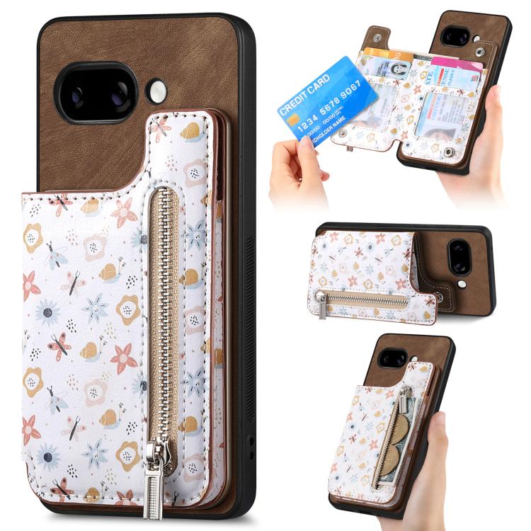 Retro Painted Zipper Wallet Back Phone Case, For Google Pixel 10 Pro XL, For Google Pixel 9a, For Google Pixel 9 Pro XL, For Google Pixel 10 / 10 Pro, For Google Pixel 9 / 9 Pro