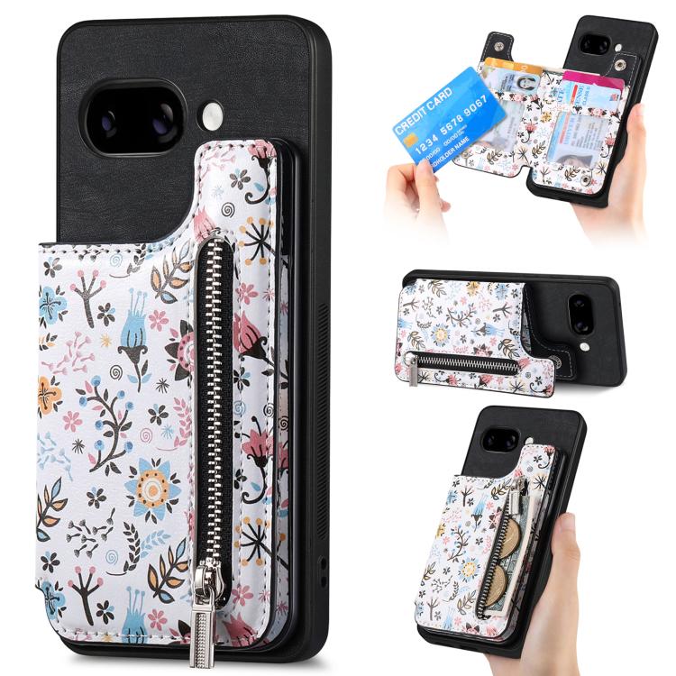 Retro Painted Zipper Wallet Back Phone Case, For Google Pixel 10 Pro XL, For Google Pixel 9a, For Google Pixel 9 Pro XL, For Google Pixel 10 / 10 Pro, For Google Pixel 9 / 9 Pro