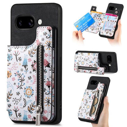 Retro Painted Zipper Wallet Back Phone Case, For Google Pixel 10 Pro XL, For Google Pixel 9a, For Google Pixel 9 Pro XL, For Google Pixel 10 / 10 Pro, For Google Pixel 9 / 9 Pro