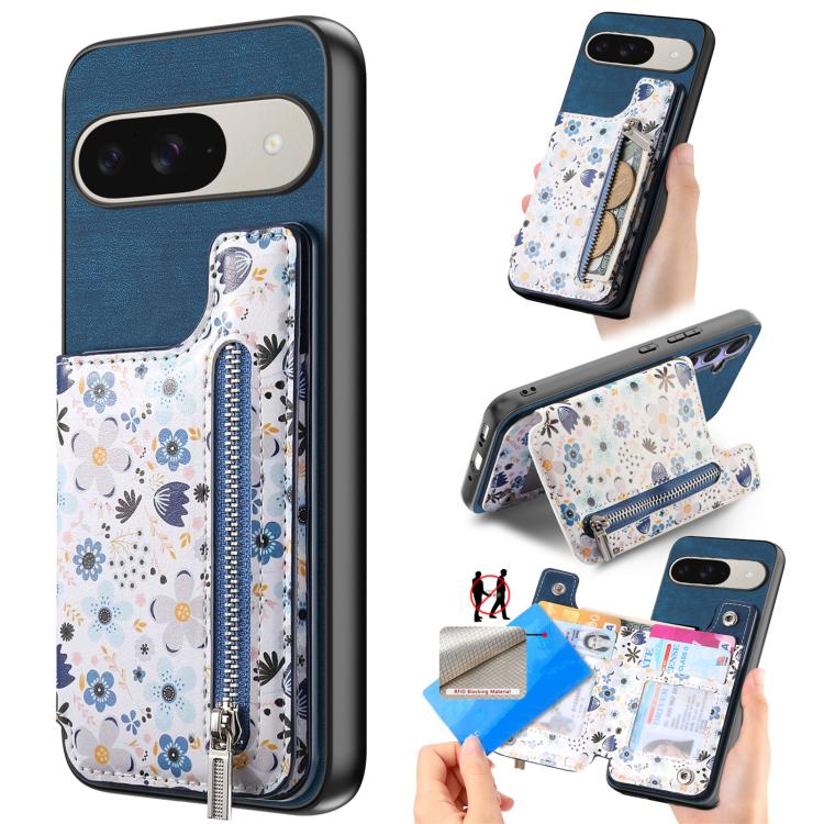Retro Painted Zipper Wallet Back Phone Case, For Google Pixel 10 Pro XL, For Google Pixel 9a, For Google Pixel 9 Pro XL, For Google Pixel 10 / 10 Pro, For Google Pixel 9 / 9 Pro