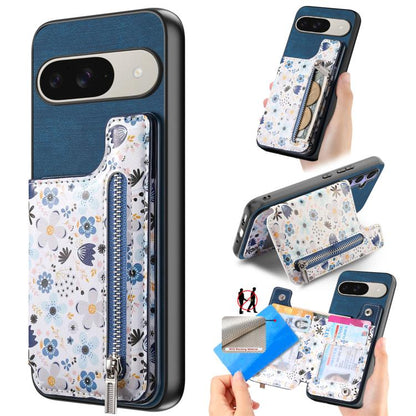 Retro Painted Zipper Wallet Back Phone Case, For Google Pixel 10 Pro XL, For Google Pixel 9a, For Google Pixel 9 Pro XL, For Google Pixel 10 / 10 Pro, For Google Pixel 9 / 9 Pro