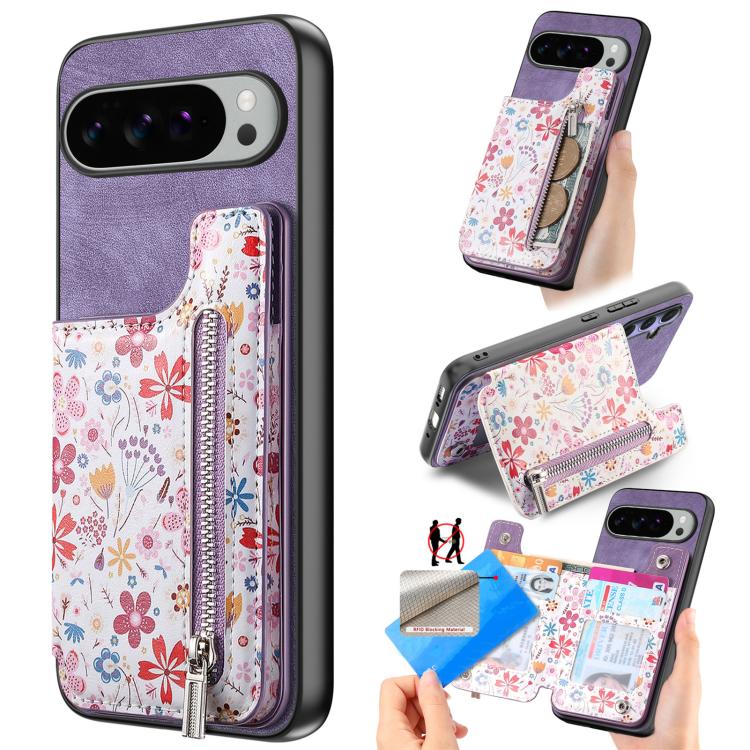 Retro Painted Zipper Wallet Back Phone Case, For Google Pixel 10 Pro XL, For Google Pixel 9a, For Google Pixel 9 Pro XL, For Google Pixel 10 / 10 Pro, For Google Pixel 9 / 9 Pro