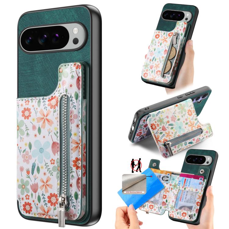 Retro Painted Zipper Wallet Back Phone Case, For Google Pixel 10 Pro XL, For Google Pixel 9a, For Google Pixel 9 Pro XL, For Google Pixel 10 / 10 Pro, For Google Pixel 9 / 9 Pro