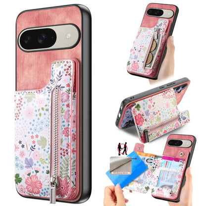 Retro Painted Zipper Wallet Back Phone Case, For Google Pixel 10 Pro XL, For Google Pixel 9a, For Google Pixel 9 Pro XL, For Google Pixel 10 / 10 Pro, For Google Pixel 9 / 9 Pro