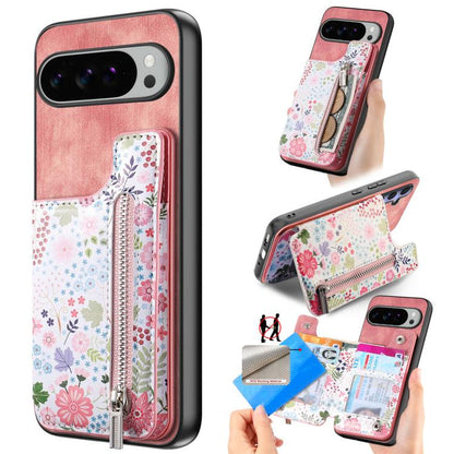 Retro Painted Zipper Wallet Back Phone Case, For Google Pixel 10 Pro XL, For Google Pixel 9a, For Google Pixel 9 Pro XL, For Google Pixel 10 / 10 Pro, For Google Pixel 9 / 9 Pro