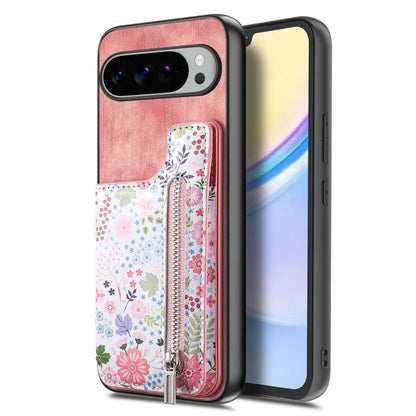Retro Painted Zipper Wallet Back Phone Case, For Google Pixel 10 Pro XL, For Google Pixel 9a, For Google Pixel 9 Pro XL, For Google Pixel 10 / 10 Pro, For Google Pixel 9 / 9 Pro