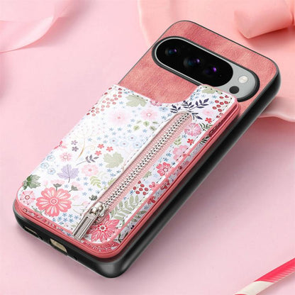 Retro Painted Zipper Wallet Back Phone Case, For Google Pixel 10 Pro XL, For Google Pixel 9a, For Google Pixel 9 Pro XL, For Google Pixel 10 / 10 Pro, For Google Pixel 9 / 9 Pro