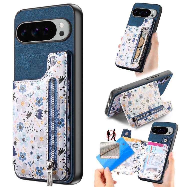 Retro Painted Zipper Wallet Back Phone Case, For Google Pixel 10 Pro XL, For Google Pixel 9a, For Google Pixel 9 Pro XL, For Google Pixel 10 / 10 Pro, For Google Pixel 9 / 9 Pro