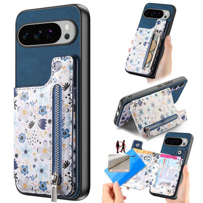 Retro Painted Zipper Wallet Back Phone Case, For Google Pixel 10 Pro XL, For Google Pixel 9a, For Google Pixel 9 Pro XL, For Google Pixel 10 / 10 Pro, For Google Pixel 9 / 9 Pro