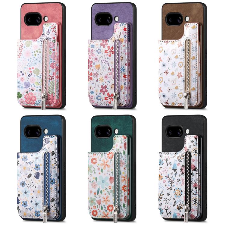 Retro Painted Zipper Wallet Back Phone Case, For Google Pixel 10 Pro XL, For Google Pixel 9a, For Google Pixel 9 Pro XL, For Google Pixel 10 / 10 Pro, For Google Pixel 9 / 9 Pro