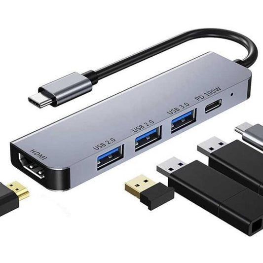 Type-C to HDMI Multiport Hub Adapter, 5-in-1 USB C Hub with 4K HDMI Display, USB 3.0, 100W PD Charging