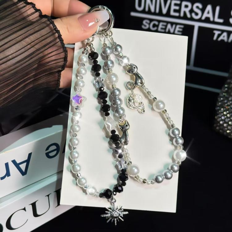 Cat Sun Star Pearl Mobile Phone Chain, Sun and stars, kitty