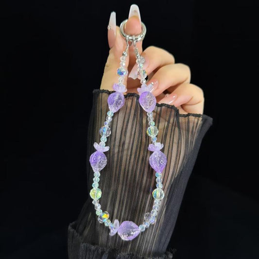 Three-Color Crystal Strawberry Phone Chain