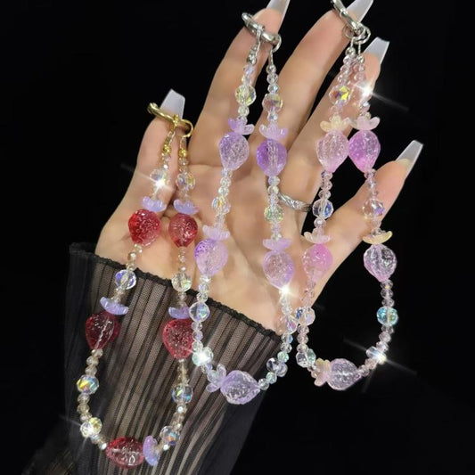 Three-Color Crystal Strawberry Phone Chain
