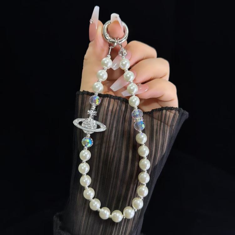 Alloy Saturn Crystal Pearl Phone Chain