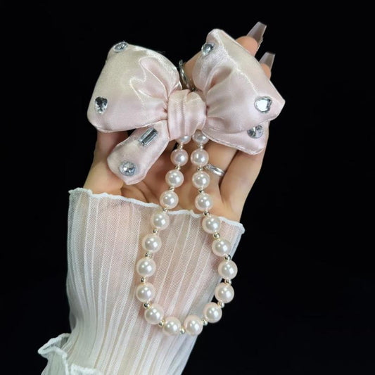 Sparkling Diamond Large Bow Pearl Phone Chain