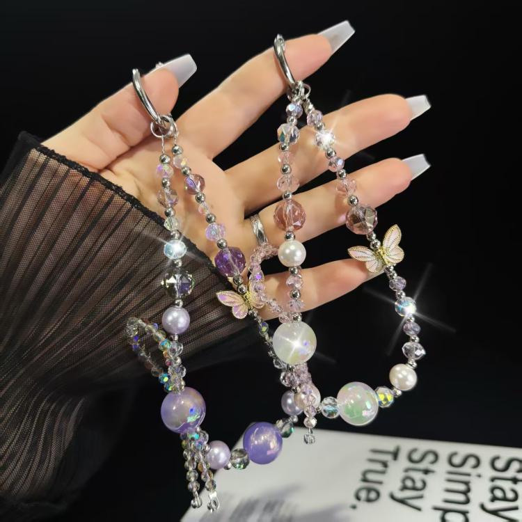 High-Quality Crystal Bead Butterfly Mobile Phone Chain