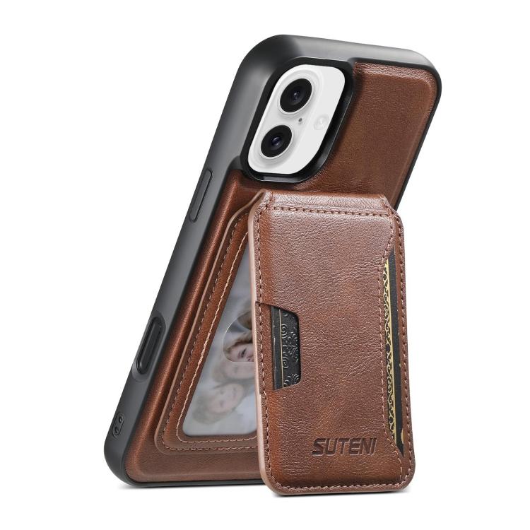 Suteni M3 Card Bag MagSafe Cowhide Texture Leather Phone Case, For iPhone 17 Pro Max, For iPhone 17 Pro, For iPhone 17, For iPhone Air, For iPhone 16 Pro Max, For iPhone 16 Pro, For iPhone 16 Plus, For iPhone 16, For iPhone 15 Pro Max, For iPhone 15 Pr...