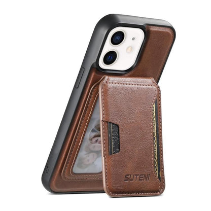 Suteni M3 Card Bag MagSafe Cowhide Texture Leather Phone Case