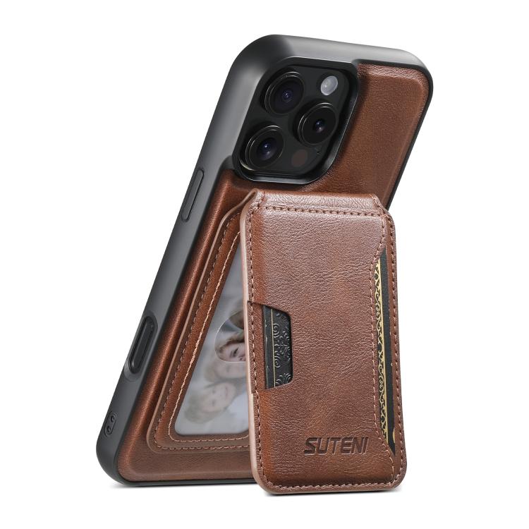 Suteni M3 Card Bag MagSafe Cowhide Texture Leather Phone Case