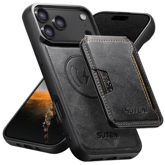 Suteni M3 Card Bag MagSafe Cowhide Texture Leather Phone Case