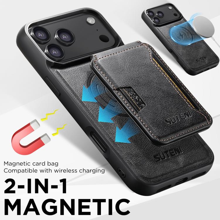 Suteni M3 Card Bag MagSafe Cowhide Texture Leather Phone Case