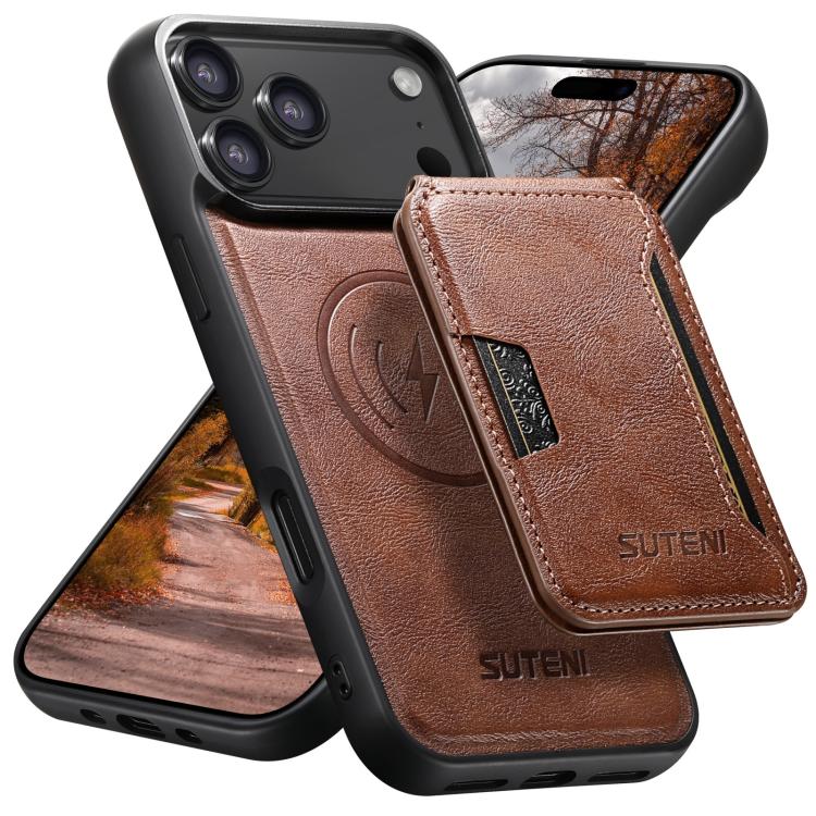 Suteni M3 Card Bag MagSafe Cowhide Texture Leather Phone Case, For iPhone 18, For iPhone 18 Pro, For iPhone 18 Pro Max, For iPhone 17 Pro Max, For iPhone 17 Pro, For iPhone 17, For iPhone Air, For iPhone 16 Pro Max, For iPhone 16 Pro, For iPhone 16 Plu...