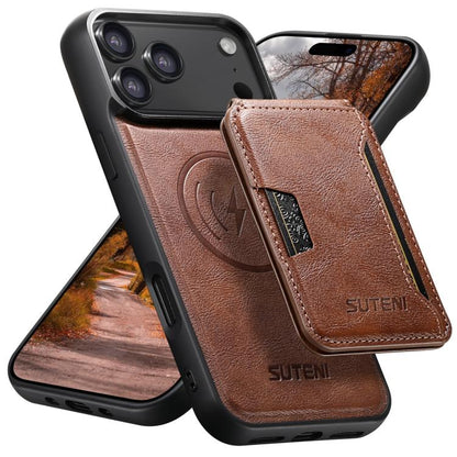 Suteni M3 Card Bag MagSafe Cowhide Texture Leather Phone Case, For iPhone 18, For iPhone 18 Pro, For iPhone 18 Pro Max, For iPhone 17 Pro Max, For iPhone 17 Pro, For iPhone 17, For iPhone Air, For iPhone 16 Pro Max, For iPhone 16 Pro, For iPhone 16 Plu...