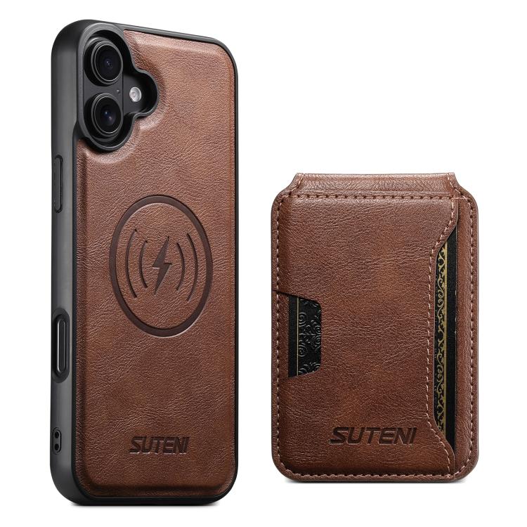 Suteni M3 Card Bag MagSafe Cowhide Texture Leather Phone Case, For iPhone 18, For iPhone 18 Pro, For iPhone 18 Pro Max, For iPhone 17 Pro Max, For iPhone 17 Pro, For iPhone 17, For iPhone Air, For iPhone 16 Pro Max, For iPhone 16 Pro, For iPhone 16 Plu...