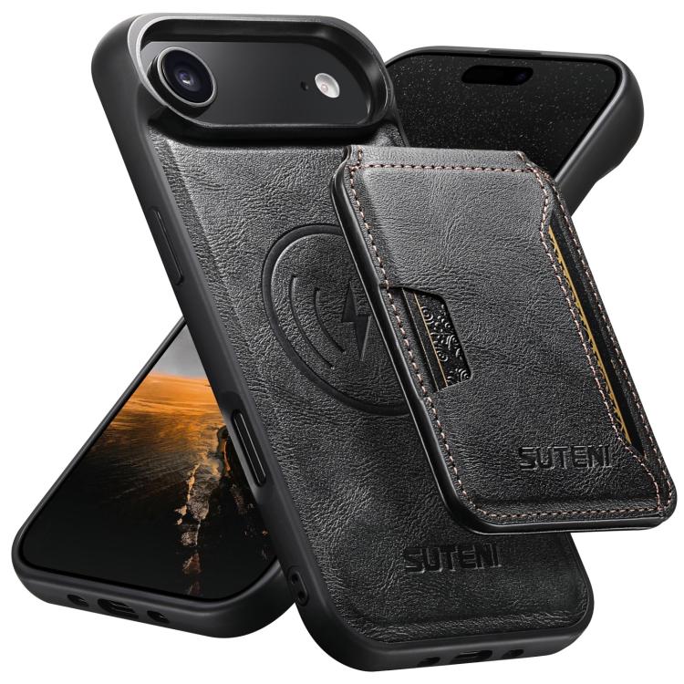 Suteni M3 Card Bag MagSafe Cowhide Texture Leather Phone Case, For iPhone 18, For iPhone 18 Pro, For iPhone 18 Pro Max, For iPhone 17 Pro Max, For iPhone 17 Pro, For iPhone 17, For iPhone Air, For iPhone 16 Pro Max, For iPhone 16 Pro, For iPhone 16 Plu...