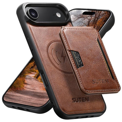 Suteni M3 Card Bag MagSafe Cowhide Texture Leather Phone Case, For iPhone 18, For iPhone 18 Pro, For iPhone 18 Pro Max, For iPhone 17 Pro Max, For iPhone 17 Pro, For iPhone 17, For iPhone Air, For iPhone 16 Pro Max, For iPhone 16 Pro, For iPhone 16 Plu...