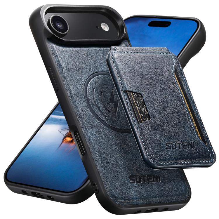 Suteni M3 Card Bag MagSafe Cowhide Texture Leather Phone Case, For iPhone 17 Pro Max, For iPhone 17 Pro, For iPhone 17, For iPhone Air, For iPhone 16 Pro Max, For iPhone 16 Pro, For iPhone 16 Plus, For iPhone 16, For iPhone 15 Pro Max, For iPhone 15 Pr...