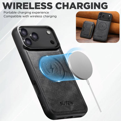 Suteni M3 Card Bag MagSafe Cowhide Texture Leather Phone Case, For iPhone 18, For iPhone 18 Pro, For iPhone 18 Pro Max, For iPhone 17 Pro Max, For iPhone 17 Pro, For iPhone 17, For iPhone Air, For iPhone 16 Pro Max, For iPhone 16 Pro, For iPhone 16 Plu...