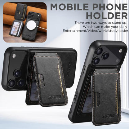 Suteni M3 Card Bag MagSafe Cowhide Texture Leather Phone Case, For iPhone 18, For iPhone 18 Pro, For iPhone 18 Pro Max, For iPhone 17 Pro Max, For iPhone 17 Pro, For iPhone 17, For iPhone Air, For iPhone 16 Pro Max, For iPhone 16 Pro, For iPhone 16 Plu...
