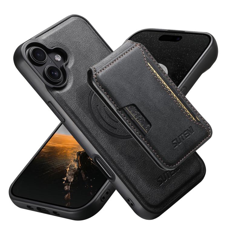 Suteni M3 Card Bag MagSafe Cowhide Texture Leather Phone Case, For iPhone 18, For iPhone 18 Pro, For iPhone 18 Pro Max, For iPhone 17 Pro Max, For iPhone 17 Pro, For iPhone 17, For iPhone Air, For iPhone 16 Pro Max, For iPhone 16 Pro, For iPhone 16 Plu...