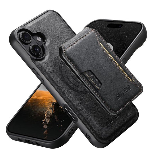 Suteni M3 Card Bag MagSafe Cowhide Texture Leather Phone Case, For iPhone 18, For iPhone 18 Pro, For iPhone 18 Pro Max, For iPhone 17 Pro Max, For iPhone 17 Pro, For iPhone 17, For iPhone Air, For iPhone 16 Pro Max, For iPhone 16 Pro, For iPhone 16 Plu...