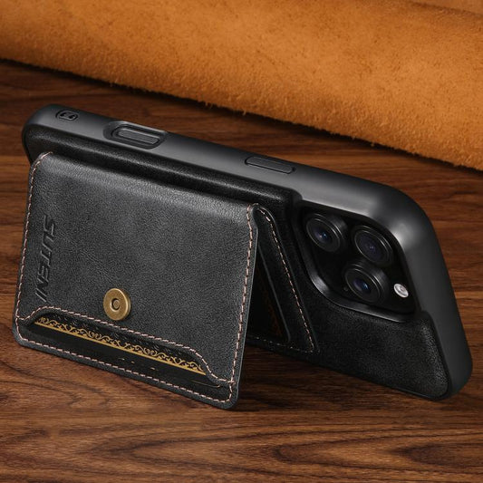 Suteni M4 Magnetic Card Bag MagSafe Leather Phone Case, For iPhone 18, For iPhone 18 Pro, For iPhone 18 Pro Max, For iPhone 17 Pro Max, For iPhone 17 Pro, For iPhone 17, For iPhone Air, For iPhone 16 Pro Max, For iPhone 16 Pro, For iPhone 16 Plus      ...