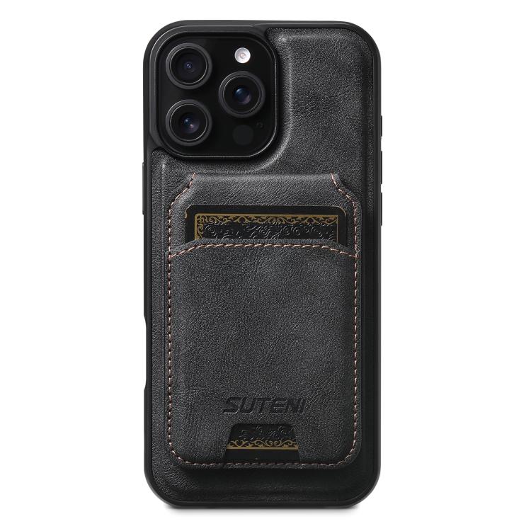 Suteni M5 Magnetic Card Bag MagSafe Cowhide Texture Leather Phone Case, For iPhone 17 Pro Max, For iPhone 17 Pro, For iPhone 17, For iPhone Air, For iPhone 16 Pro Max, For iPhone 16 Pro, For iPhone 16 Plus, For iPhone 16, For iPhone 15 Pro Max         ...