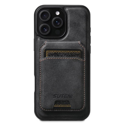 Suteni M5 Magnetic Card Bag MagSafe Cowhide Texture Leather Phone Case, For iPhone 17 Pro Max, For iPhone 17 Pro, For iPhone 17, For iPhone Air, For iPhone 16 Pro Max, For iPhone 16 Pro, For iPhone 16 Plus, For iPhone 16, For iPhone 15 Pro Max         ...