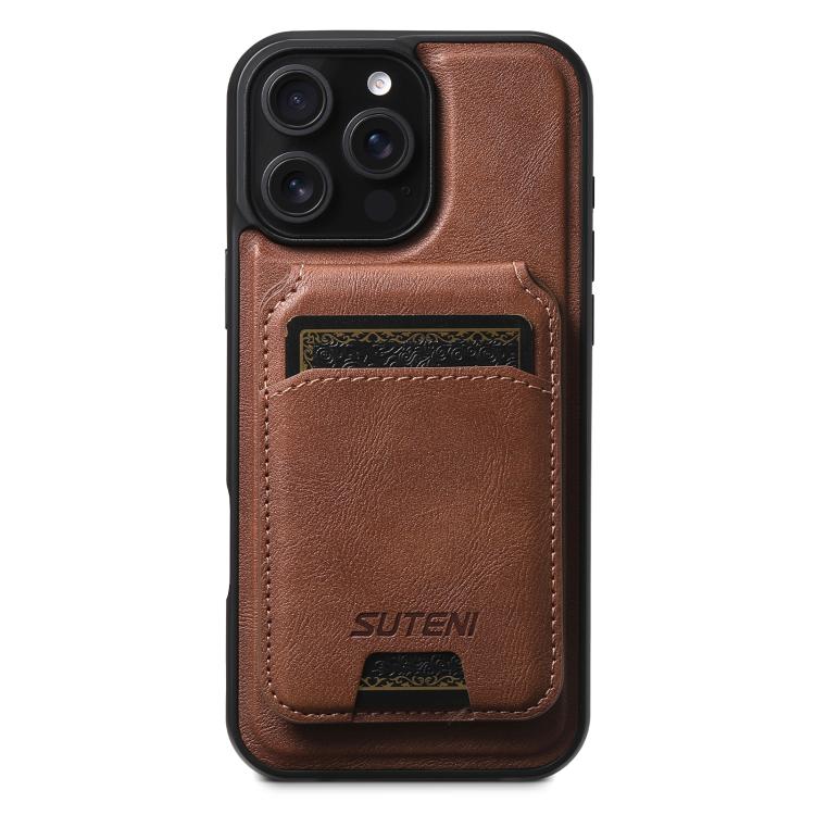 Suteni M5 Magnetic Card Bag MagSafe Cowhide Texture Leather Phone Case, For iPhone 17 Pro Max, For iPhone 17 Pro, For iPhone 17, For iPhone Air, For iPhone 16 Pro Max, For iPhone 16 Pro, For iPhone 16 Plus, For iPhone 16, For iPhone 15 Pro Max         ...