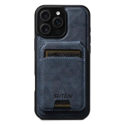 Suteni M5 Magnetic Card Bag MagSafe Cowhide Texture Leather Phone Case, For iPhone 17 Pro Max, For iPhone 17 Pro, For iPhone 17, For iPhone Air, For iPhone 16 Pro Max, For iPhone 16 Pro, For iPhone 16 Plus, For iPhone 16, For iPhone 15 Pro Max         ...