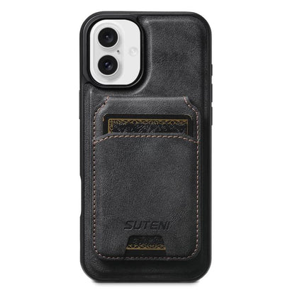 Suteni M5 Magnetic Card Bag MagSafe Cowhide Texture Leather Phone Case, For iPhone 17 Pro Max, For iPhone 17 Pro, For iPhone 17, For iPhone Air, For iPhone 16 Pro Max, For iPhone 16 Pro, For iPhone 16 Plus, For iPhone 16, For iPhone 15 Pro Max         ...