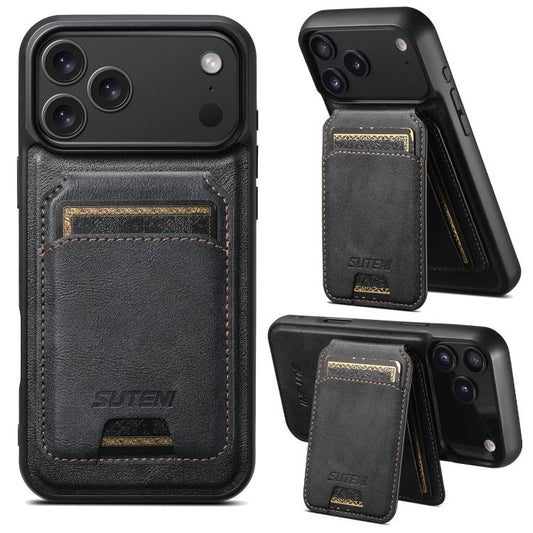 Suteni M5 Magnetic Card Bag MagSafe Cowhide Texture Leather Phone Case, For iPhone 17 Pro Max, For iPhone 17 Pro, For iPhone 17, For iPhone Air, For iPhone 16 Pro Max, For iPhone 16 Pro, For iPhone 16 Plus, For iPhone 16, For iPhone 15 Pro Max         ...
